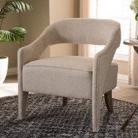 Baxton Studio TSF-9924-1-Beige Floriane Modern and Contemporary Beige Fabric Upholstered Lounge Chair